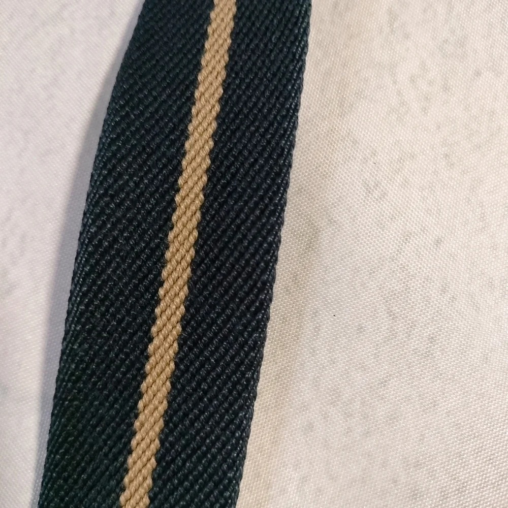 VINTAGE LL BEAN CANVAS LEATHER BELT ( MENS Sz 38) NAVY KHAKI STRIPED